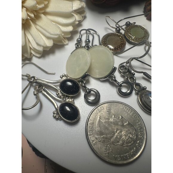 LOT of 5 Pairs of Sterling Silver Dangle Earrings - Picture 5 of 8